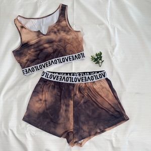 2 piece tie dye crop tank top and shorts